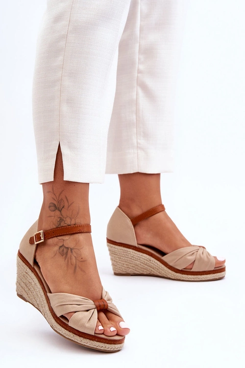 Sandałki Na Koturnie Beżowe Artista