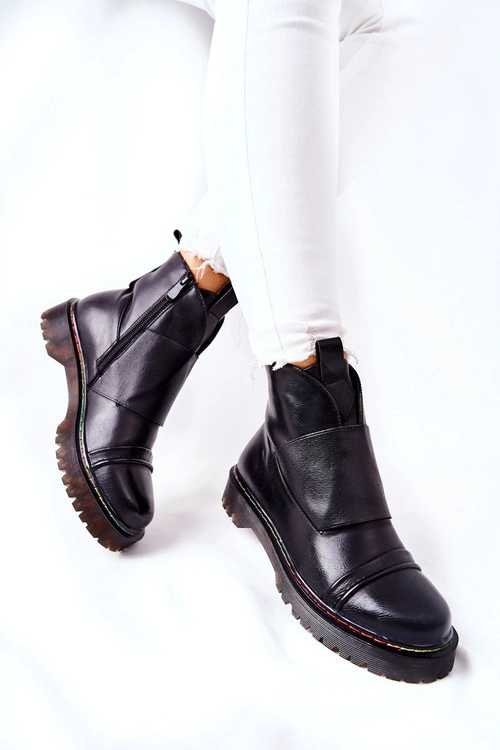 Botki Sztyblety Z Kolorowym Przeszyciem Czarne Milie