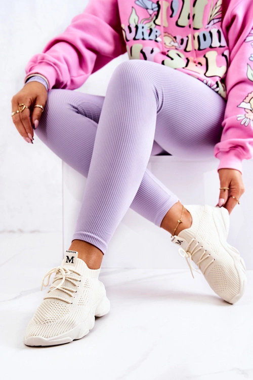 Sportowe Buty Sneakersy Materiałowe Jasnobeżowe Nolene