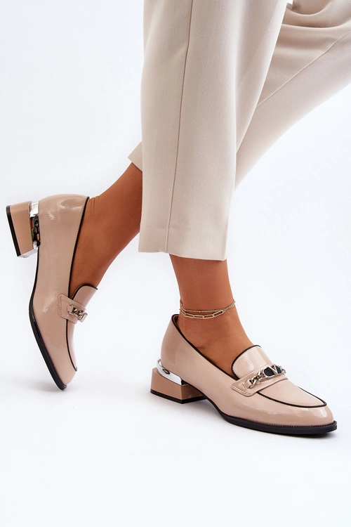 Damskie Lakierowane Półbuty Na Niskim Obcasie Beżowe Albreide