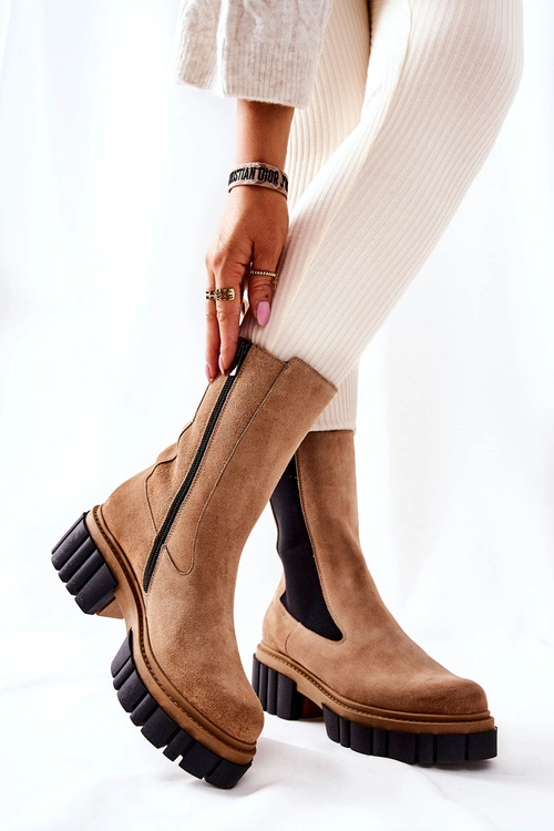 Skórzane Botki Workery Laura Messi Beżowe 2421