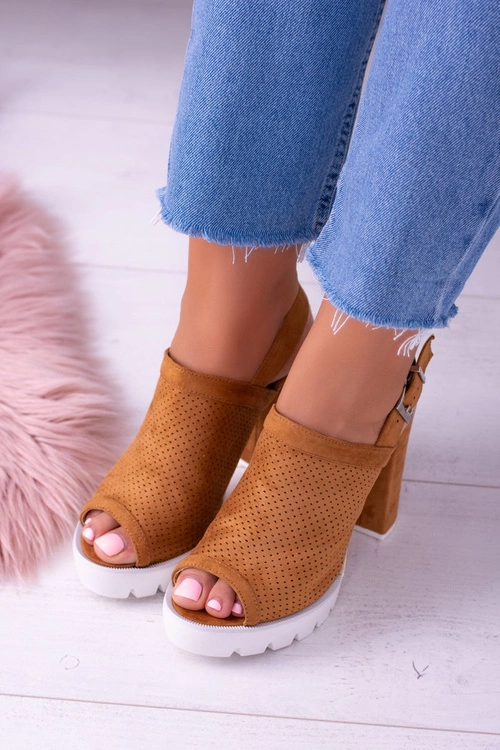 Lu Boo Brązowe Zamszowe Sandały na Słupku Emare