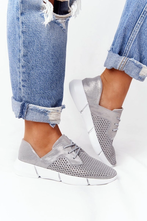 Damskie Skórzane Sportowe Buty Szare Day Trip