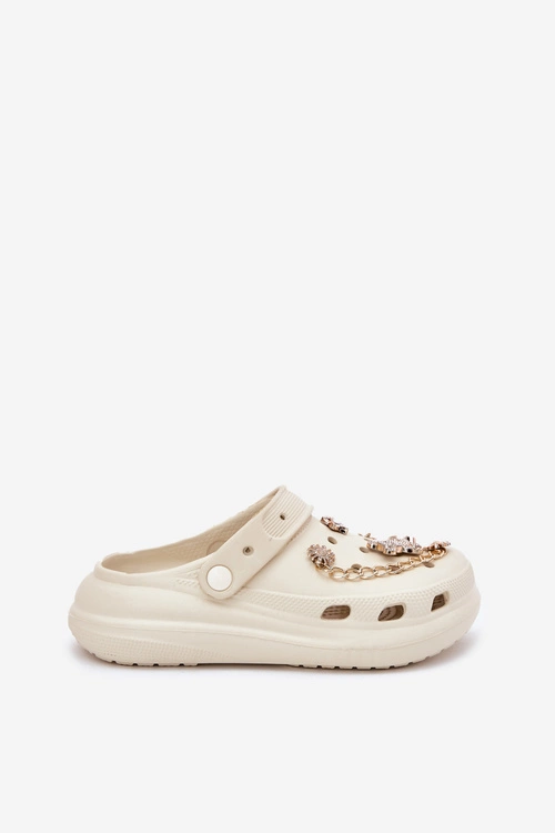 Piankowe Klapki Damskie Z Przypinkami Beżowe Linaviela