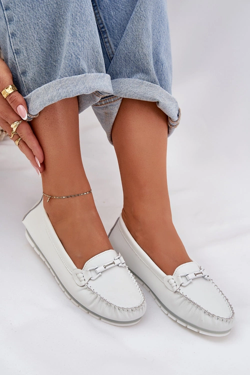 Płaskie Skórzane Mokasyny Z Ozdobą S.Barski LR51-547 Białe