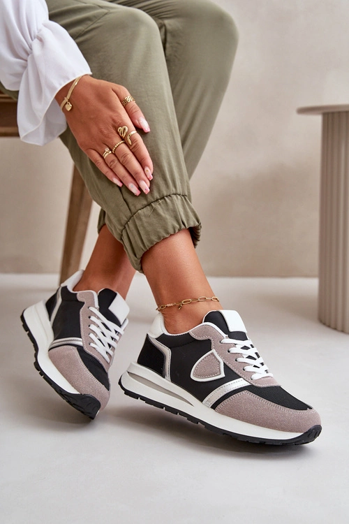 Sneakersy Damskie Z Brokatem Czarne Velaniela