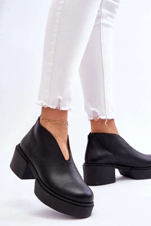 Skórzane Botki Na Masywnym Obcasie Nicole 2795/056 Czarne