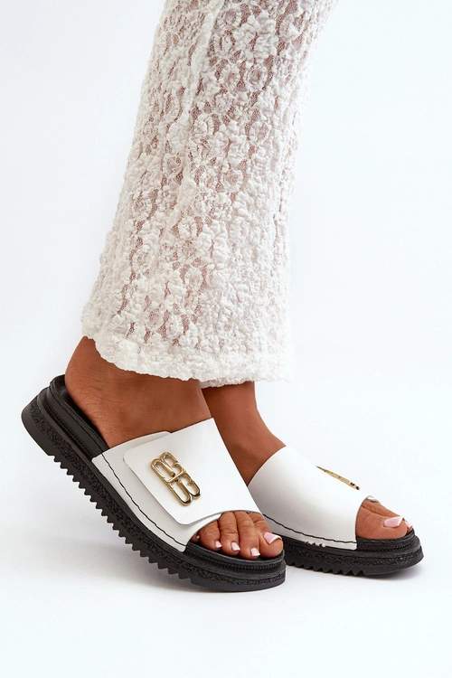 Zazoo 50101 Klapki Damskie Skórzane Na Platformie Białe