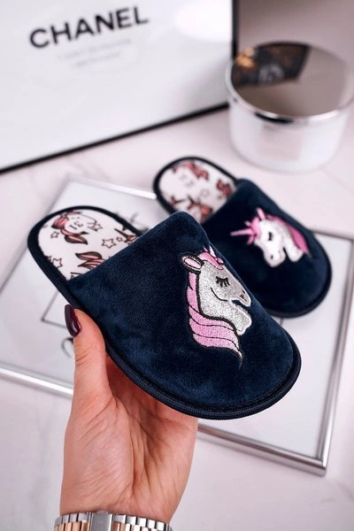 Dziecięce Klapki Papcie Z Jednorożcem Granatowe Unicorn