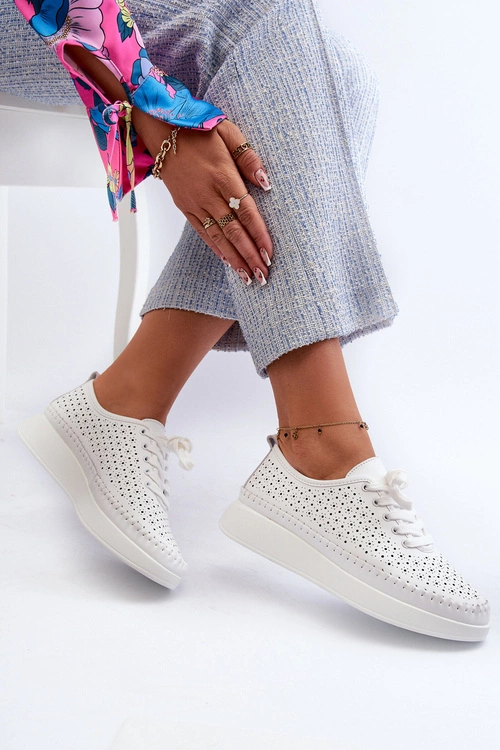 Skórzane Sneakersy Na Platformie S.Barski LR278 Białe