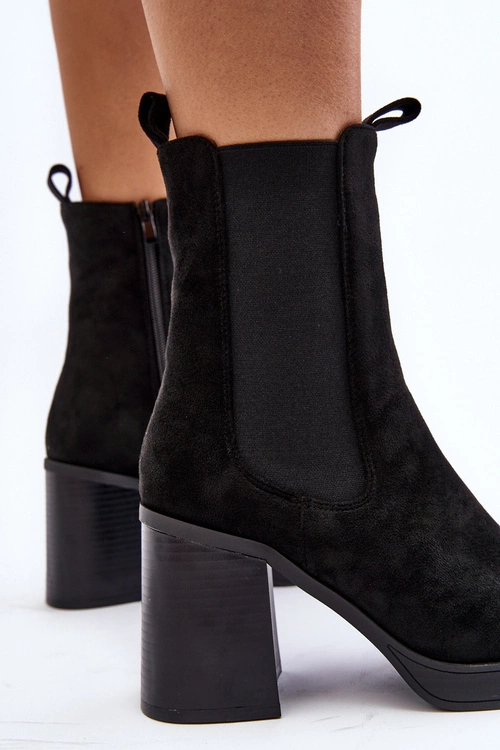 Botki Damskie Na Masywnym Obcasie Zamsz Czarne Piovere