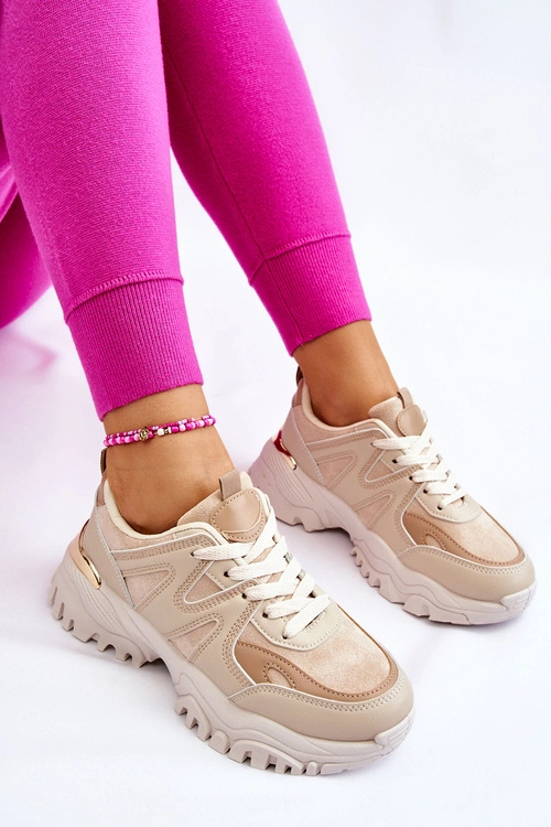 Klasyczne Sportowe Buty Na Platformie Beżowe Bowie