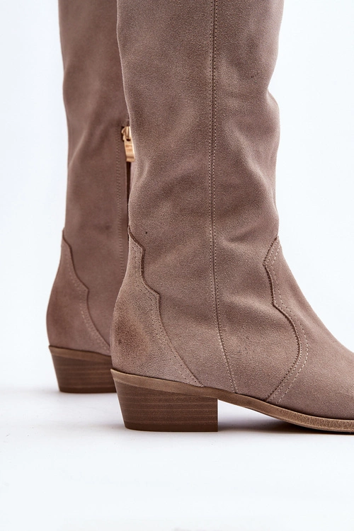 Zazoo 3427 Damskie Zamszowe Kozaki Kowbojki Cappuccino