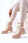 Skórzane Botki Trapery Wiązane Lewski Beżowe 3116
