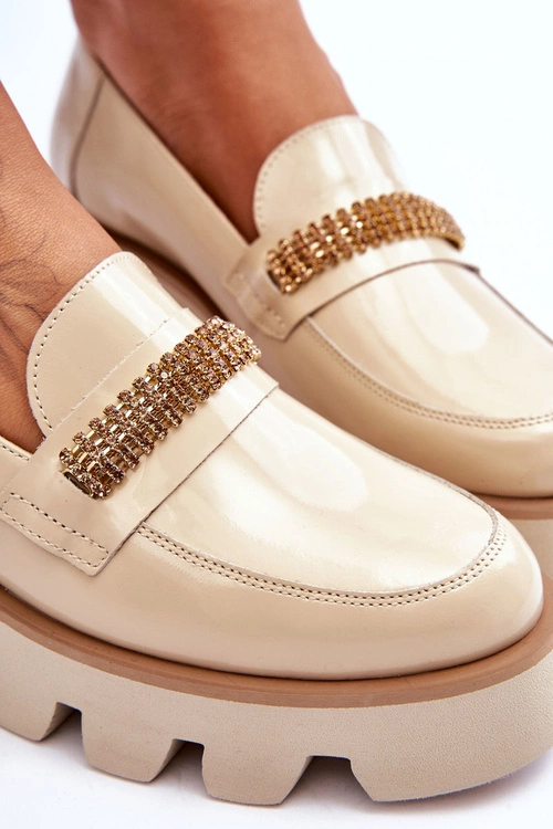 Modne Mokasyny Na Platformie Z Ozdobą Laura Messi 2600 Beżowe
