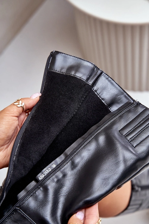 Ocieplnae Kozaki Na Słupku Eko Skórzane Do Połowy Łydki Czarne Ellithira