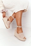 Sandały Na Koturnie Z Plecionką Beżowe Makenna