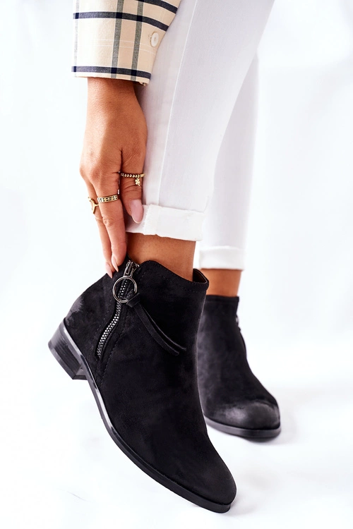 Zamszowe Damskie Botki Ocieplane Czarne Janice