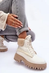 Damskie Skórzane Trapery Botki Kremowe Lemar Vergo