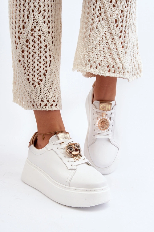 Damskie Skórzane Sneakersy CheBello 4411 Białe