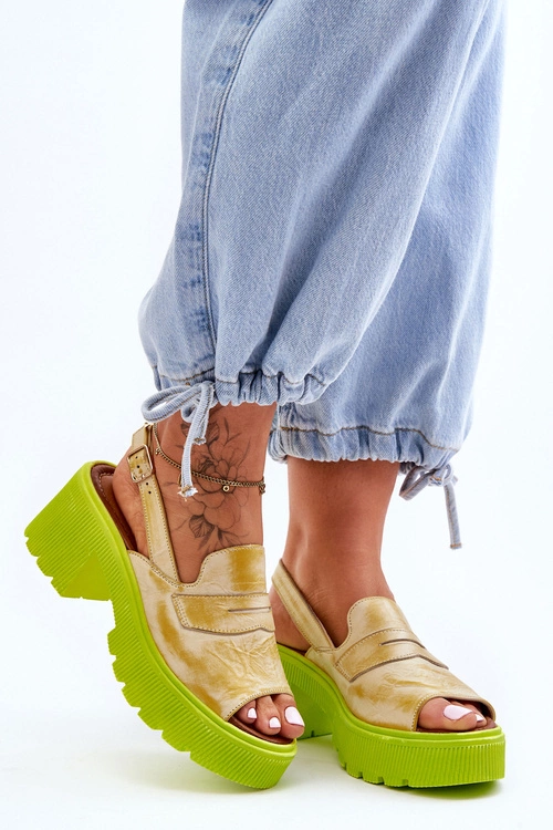 Skórzane Sandały Na Obcasie I Platformie Maciejka 06039-07 Żółte