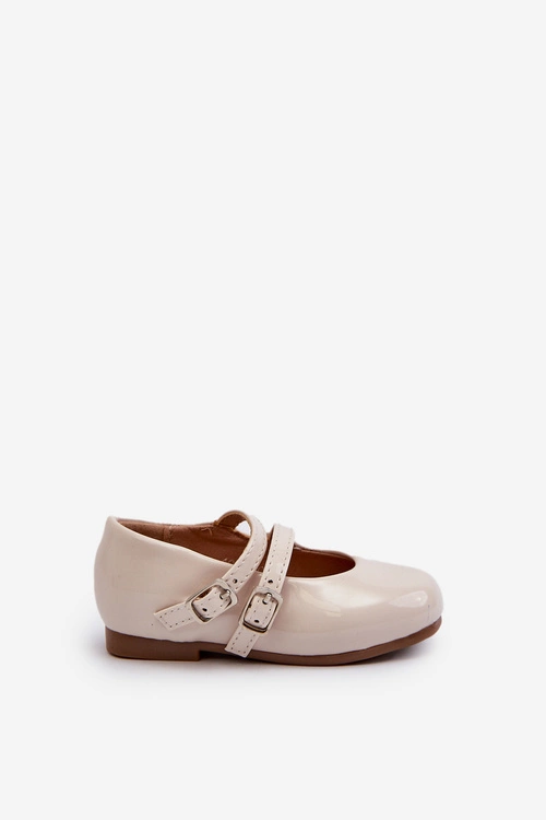 Lakierowane Balerinki Dziecięce Z Paseczkami Beżowe Margenis