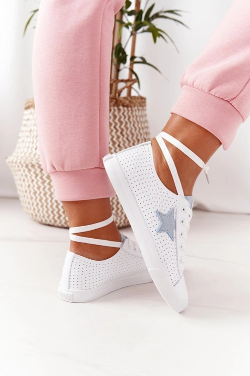 Damskie Skórzane Trampki Z Gwiazdą BIG STAR DD274692 Biało-Niebieskie