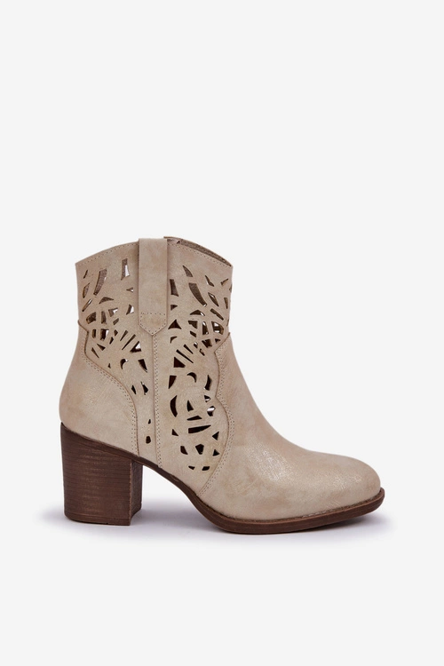 Ażurowe Botki Na Słupkowym Obcasie Złote Nurissa