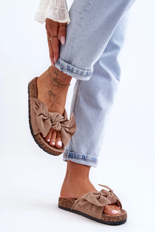 Sztruksowe Klapki Na Korku Ciemnobeżowe Summertime