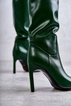 Skórzane Kozaki Na Szpilce Zielone Rissa