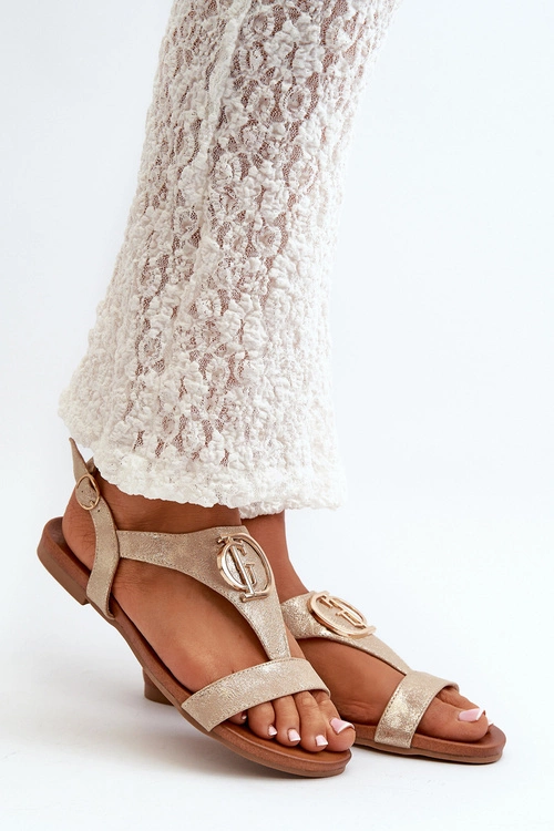 Płaskie Sandały Damskie Z Ozdobą S.Barski KV27-051 Złote