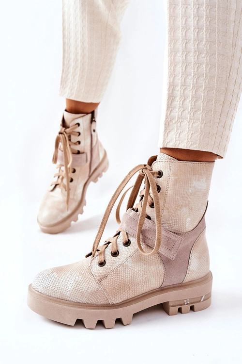 Skórzane Botki Workery Maciejka Beżowe 05219-04