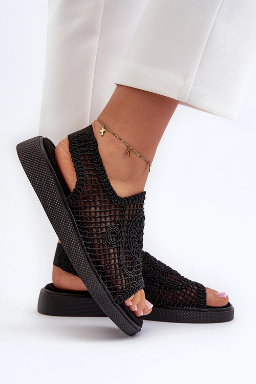Ażurowe Sandały Damskie Na Platformie Czarne Mennita
