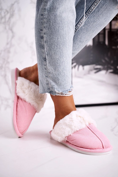 Damskie Papcie Klapki z Futerkiem Różowe Homely