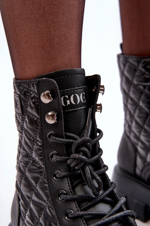 Skórzane Botki Workery Na Płaskim Obcasie GOE MM2N4021 Czarne