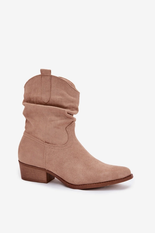 Botki Damskie Na Niskim Obcasie Z Marszczeniem Beżowe Adena