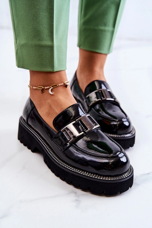 Lakierowane Skórzane Półbuty Czarne Corine