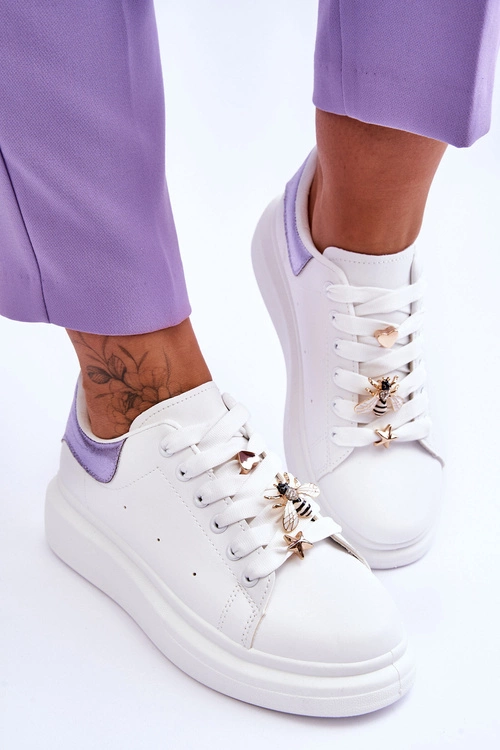 Damskie Buty Sportowe Na Masywnej Platformie Biało-Fioletowe Chante