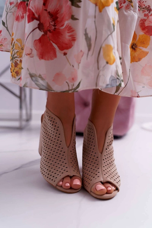 Damskie Sandały Na Słupku Peep Toe Beżowe Nevienna