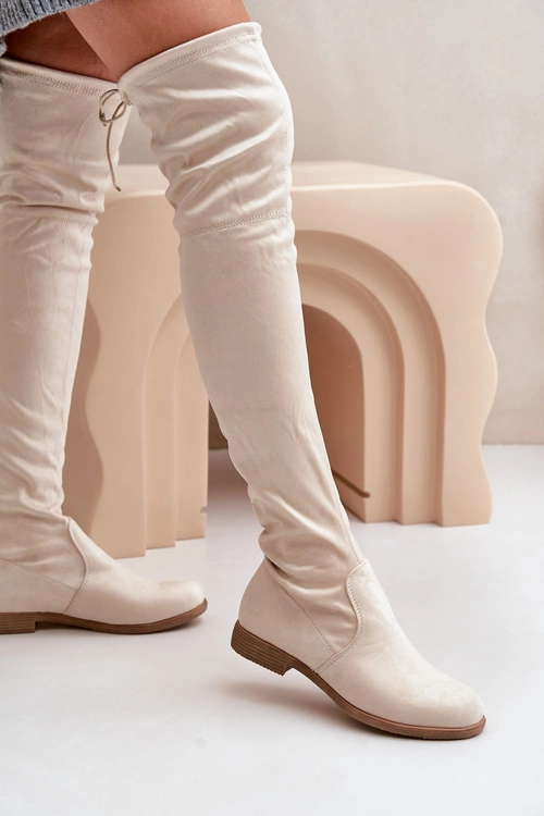 Kozaki Na Płaskim Obcasie Za Kolano Z Eko Zamszu Beżowe Linnithia