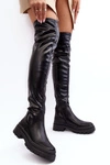 Skórzane Płaskie Kozaki Za Kolano Czarne Lilien