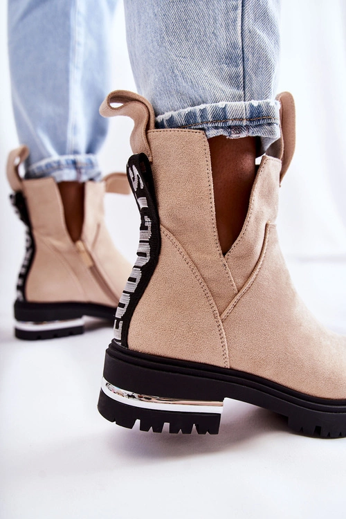 Zamszowe Botki Z Wycięciami Beżowe Elvera