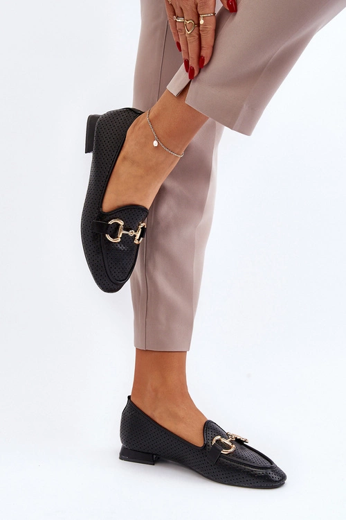Mokasyny Damskie Na Płaskim Obcasie Z Ozdobą Czarne Iluvana