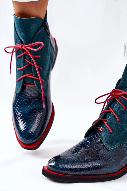 Skórzane Botki Z Krokodylim Wzorem Zielone Cheyenne