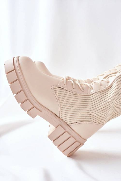 Wysokie Kozaki ze Skarpetą Beżowe Monteri