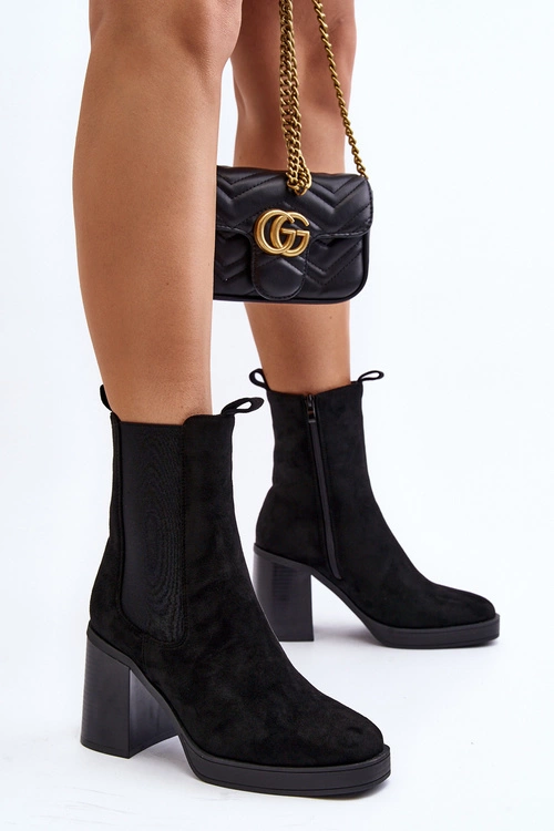 Botki Damskie Na Masywnym Obcasie Zamsz Czarne Piovere