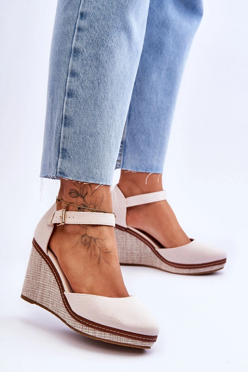 Damskie Klasyczne Sandały Na Koturnie Beżowe Malani