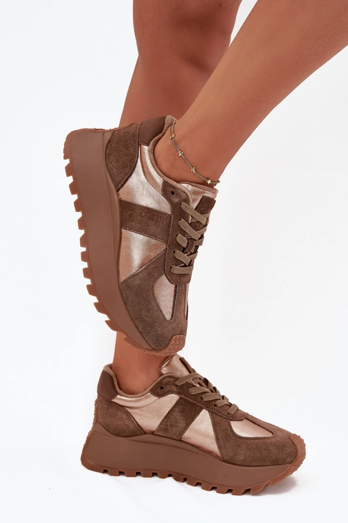 Zamszowe Sneakersy Damskie Ocieplane Na Platformie Big Star OO274A218 HI-POLY SYSTEM Brązowe