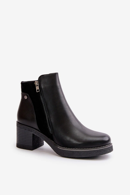 Botki Damskie Z Eko Skóry Na Słupku Ocieplane Czarne Revianna