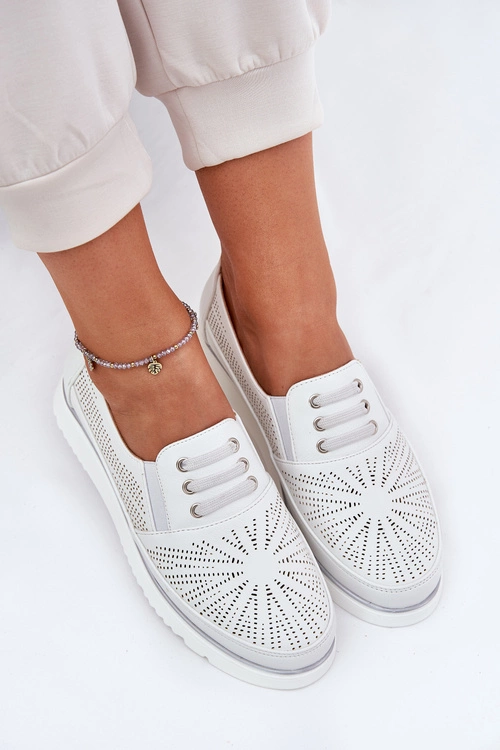 Półbuty Damskie Wsuwane Ażurowe Białe Azethia